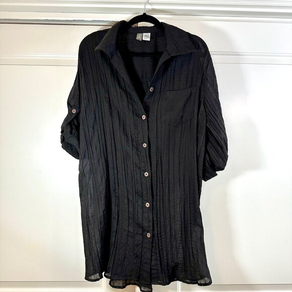 Black Soft Crinkle Swimsuit Cover-up Dress 1X - Picture 4 of 14